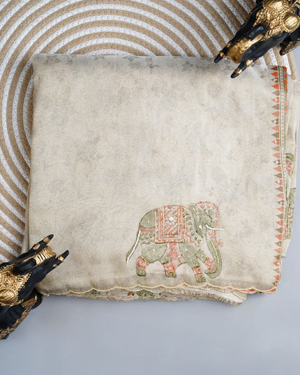 Tissue Georgette saree with print butties and scallop border - Tan