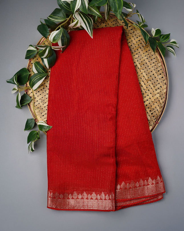 Korean Crepe Saree with Golden Zari Border- Red