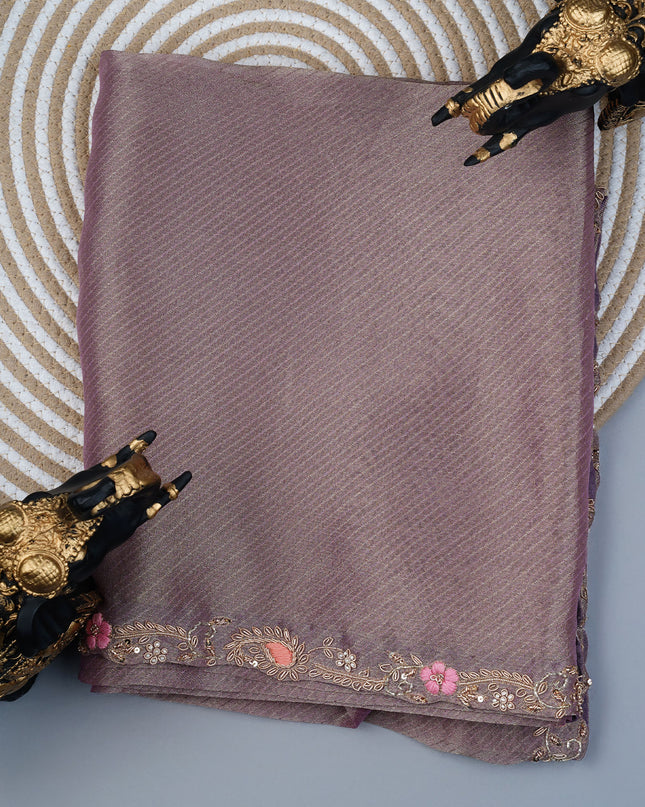 Soft tissue saree with Embroidery work butties and border - Lavender