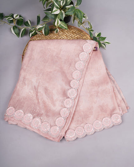 Tissue Organza Silkwith Kardana and Sequin Handwork, with a Scallop Border