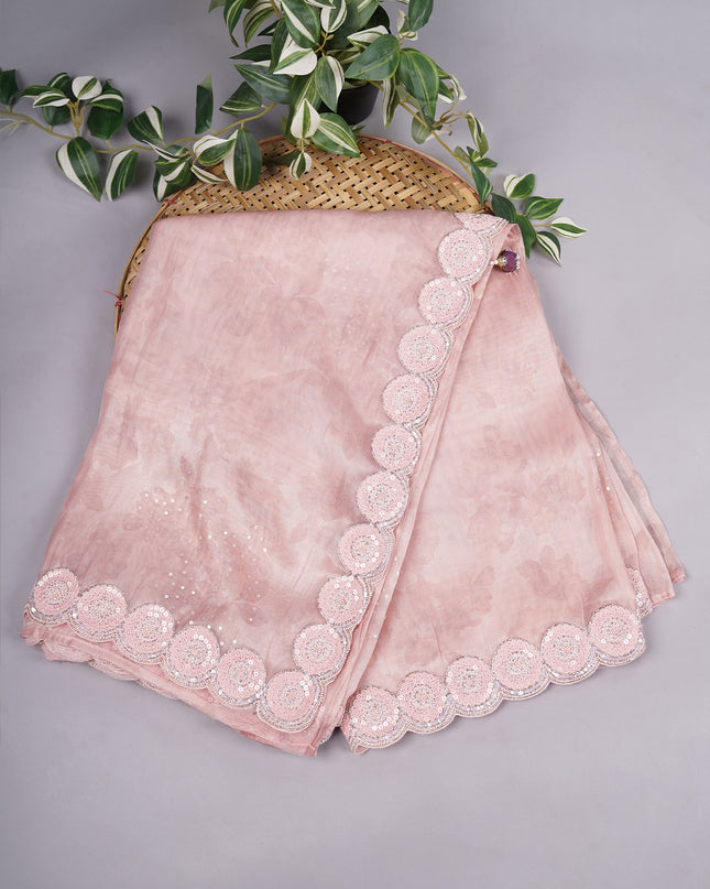 Tissue Organza Silkwith Kardana and Sequin Handwork, with a Scallop Border