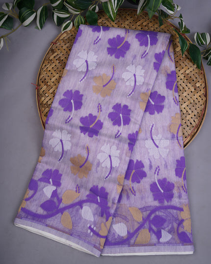 Lotus Cotton Saree With Floral Weaving Design - Lavender