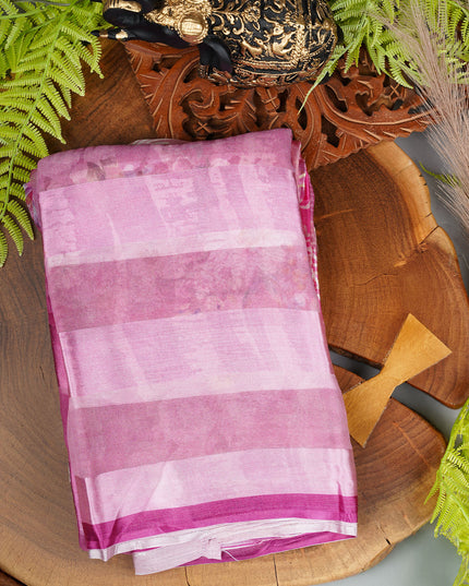 Satin Saree with Floral Print- Pink
