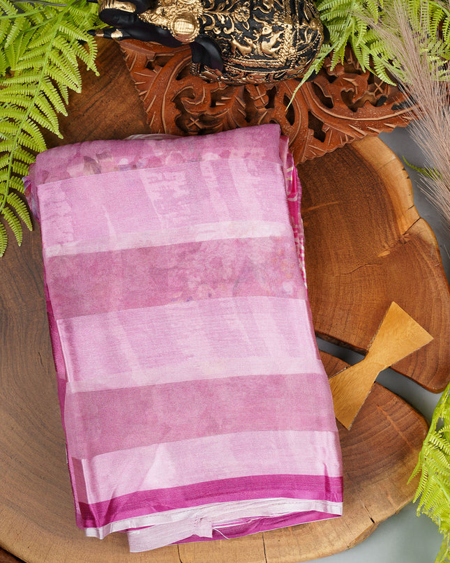 Satin Saree with Floral Print- Pink