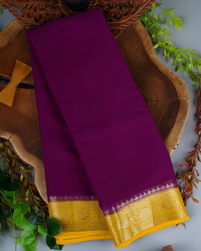 Georgette Saree  Golden Zari Flower Design Border -  Purple