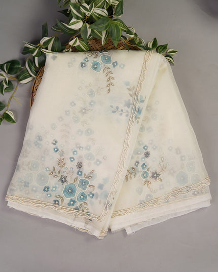 Organza Silk with Pearl Work and Scallop Border