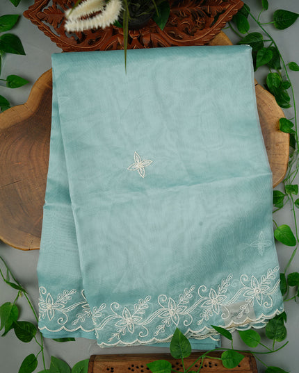 Organza Saree with Embroidery Butties and Border- Mint Blue