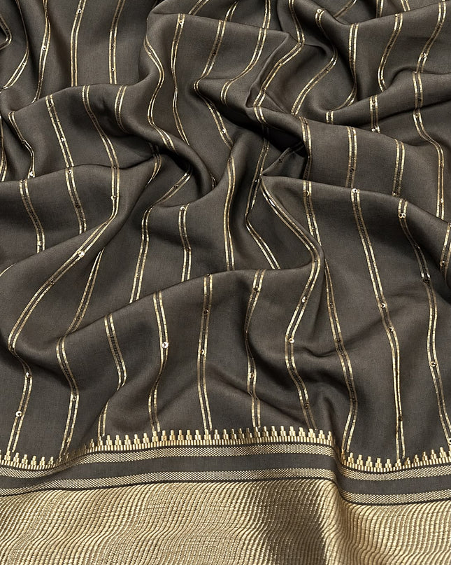 Soft Silk Saree with Ikkat  and Kalamkari Print and Zari Border - Olive Green