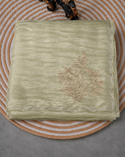 Soft  Tissue Orznga  Saree With Ari work and scallop Border- light Green