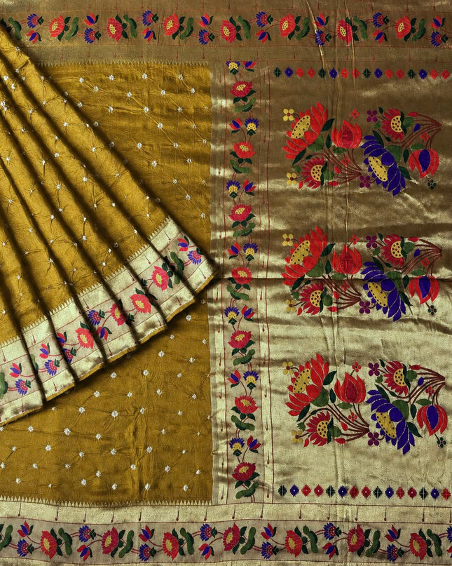 Bhandni Saree with Paithani Saree Border - Mehandi Green