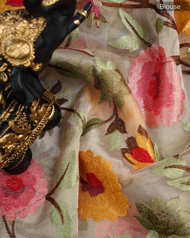 Kora Dupion Saree with Thread Work and Scallop Border - Onion Pink