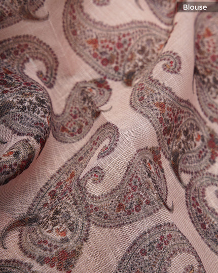 Tissue linen saree with Mango Butties And Dori work With Lace border - Peach