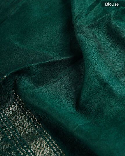 Muslin Silk Saree With Digital Print & Contrast Border  - Beige With Green