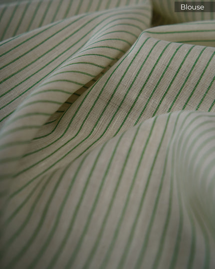 Mul cotton saree with  Allover stripes and contrast border - Off White
