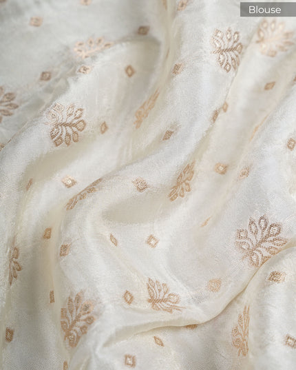 Banarasi Kaddi Georgette Saree With Gold & Silver Polka Dot With Scallop Border - White