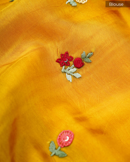 Wrinkle Crepe with Thread Embroidery Work Border- Pink