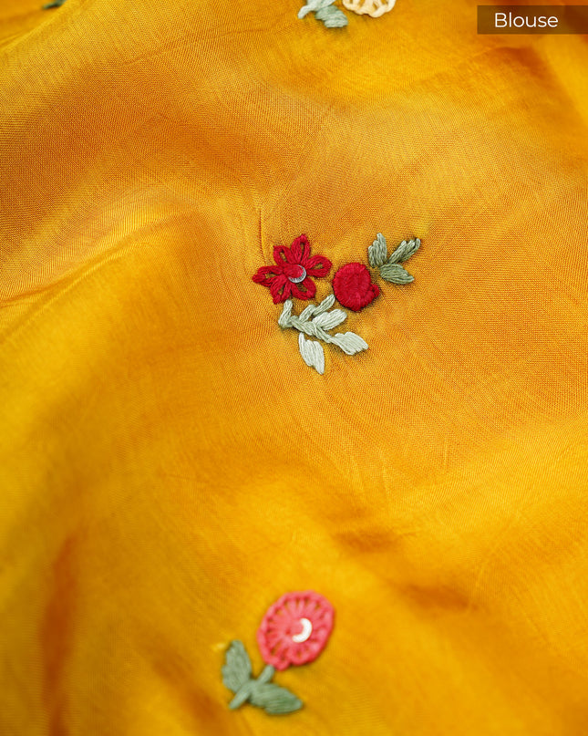 Wrinkle Crepe with Thread Embroidery Work Border- Pink