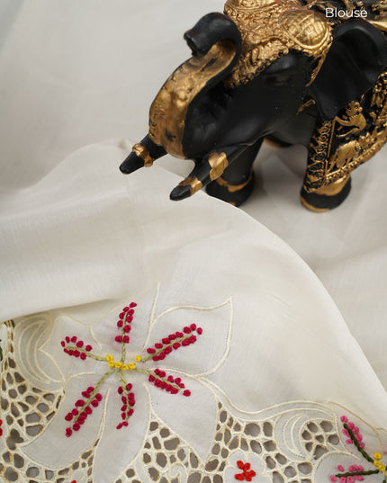 Dupion Saree with Thread  Work and Scallop Border-Off White