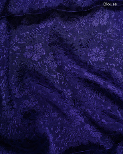 Binny Crepe Floral Print with Golden Zari Border- Royal Blue