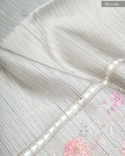 Tusser Silk Saree with Floral Print Border - Mustered