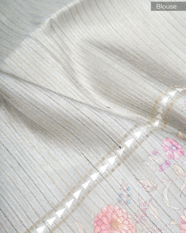 Tusser Silk Saree with Floral Print Border - Mustered