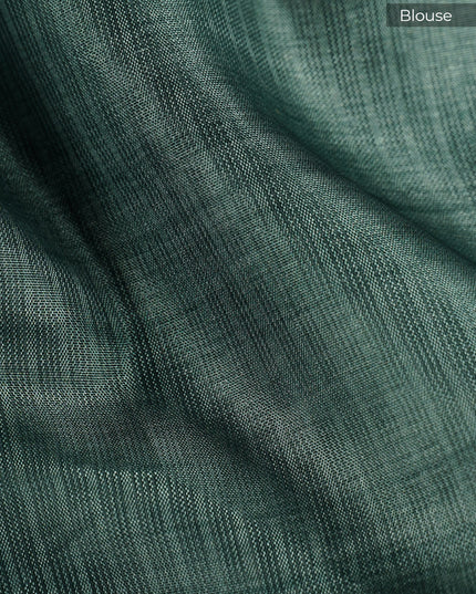 Kota Silk Saree with Floral Print and Gold Zari Border - Green