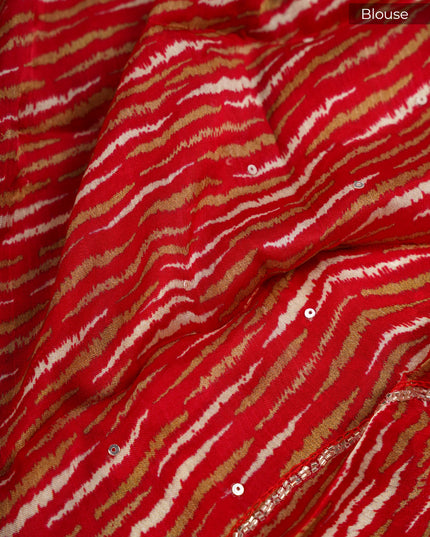 Binny Crepe Saree  Floral Print Scallop Border Kardhana Sequence Work - Red