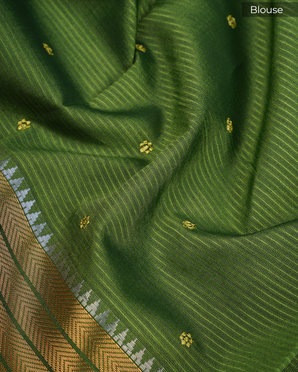 Mangalagiri Silk Saree with thread Work With Zari Border - Green