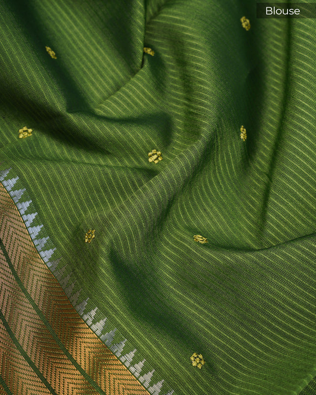 Mangalagiri Silk Saree with thread Work With Zari Border - Green