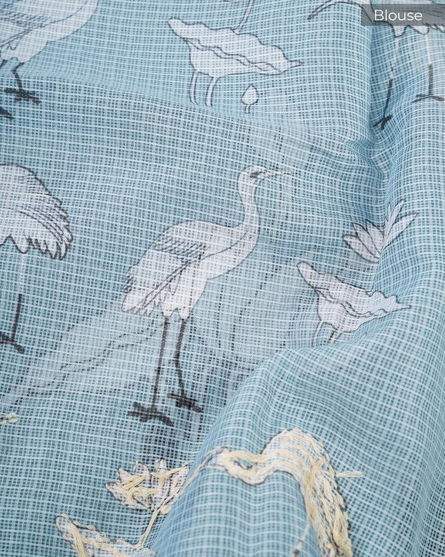 Kota saree digital print  with knot work and lace border - Blue