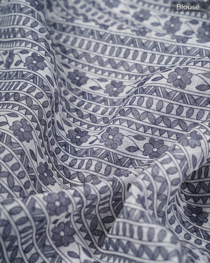 Lenin Silk Saree with Madhubhani Print with Contrast Border- Grey