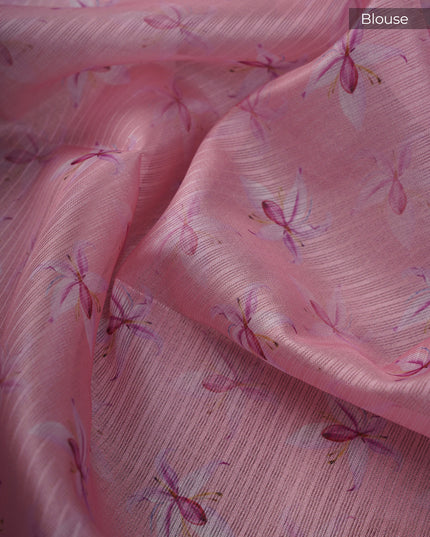 Silk Kota Floral Print with Banaras Border- Light Pink