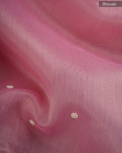 Tissue Lenin Saree and Scallop Border and Pearl Work- Onion Pink