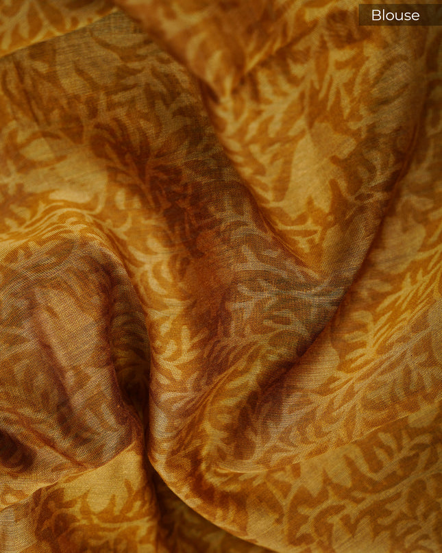 Muslin Silk Saree with Antique Zari Border- Olive