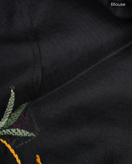 Kota Silk saree with kantha work zari border - Black