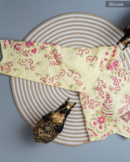 Russian crepe saree with Kardhana sequence butties and scallop border - L Yellow