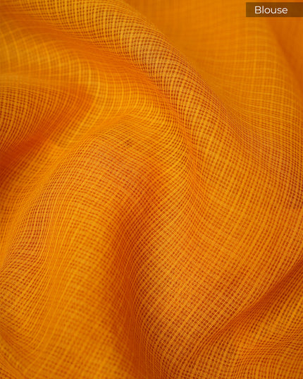 Kota Saree with Thread Work Butties and Silver Zari Border- Mustard Yellow