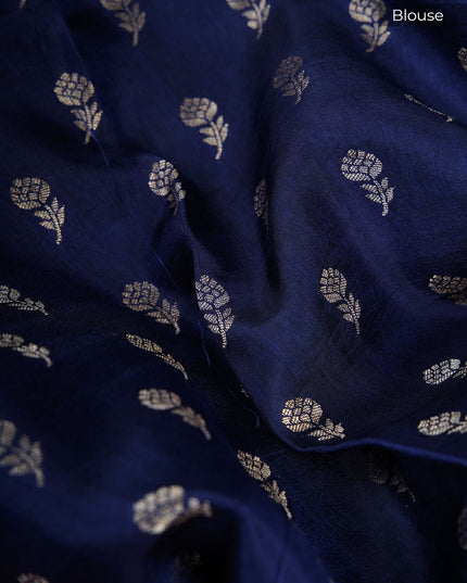 Green silk saree with all over golden zari  check weaving and contrast elephant border - TomatoRed