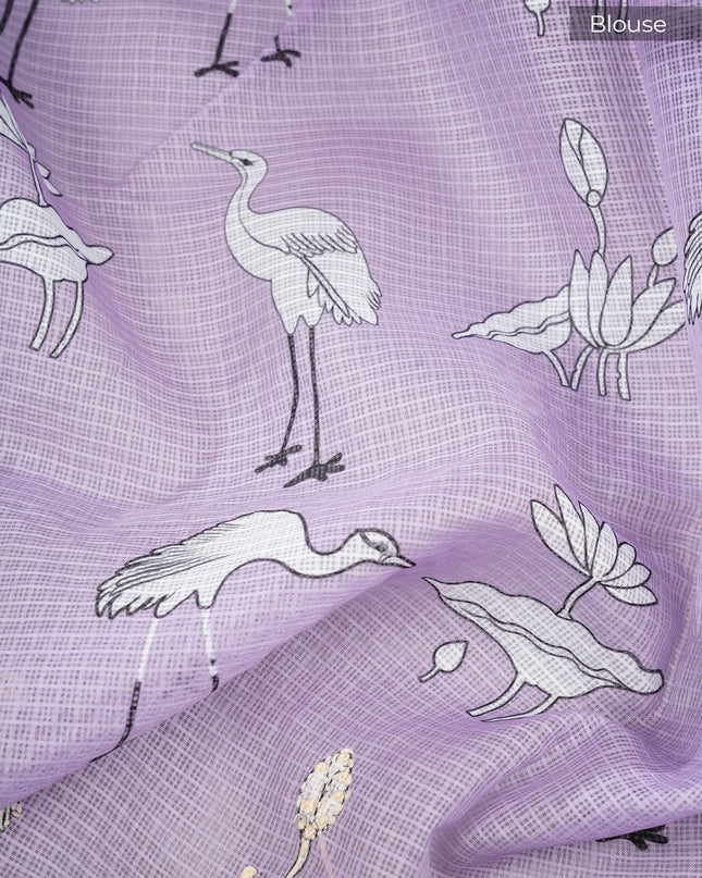 Kota saree digital print  with knot work and lace border - Lite Lavender