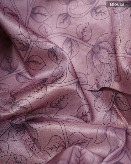 Tissue Lenin Saree with Floral Print and Thread work- Cream