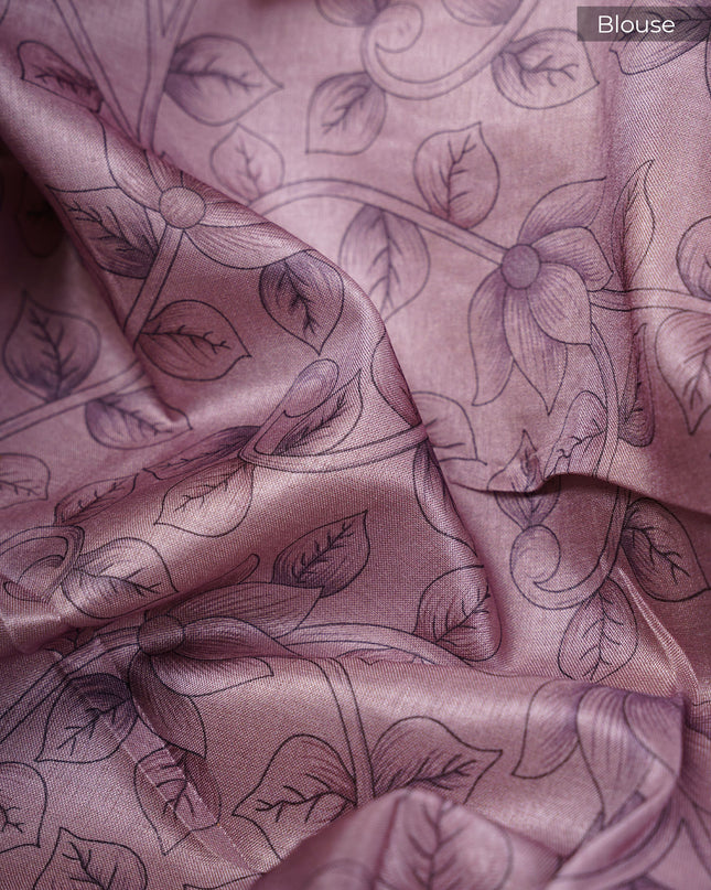 Tissue Lenin Saree with Floral Print and Thread work- Cream