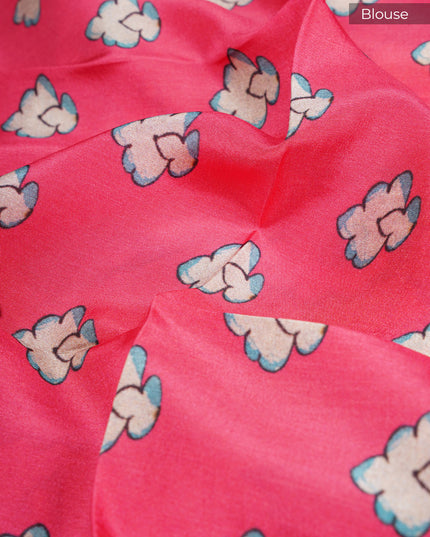 Binny crepe saree with digital print zari border  - Light Cream