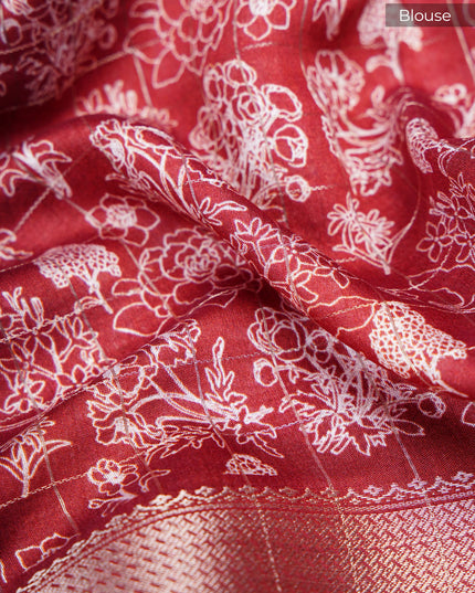 Muslin silk saree with Kalamkari digital  print  contrast border - Brick Red