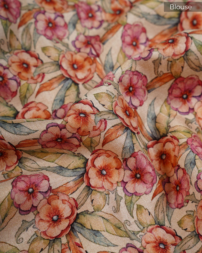 Kota Silk Saree with Applique Work and Scallop Border with Thread Work- Mustered