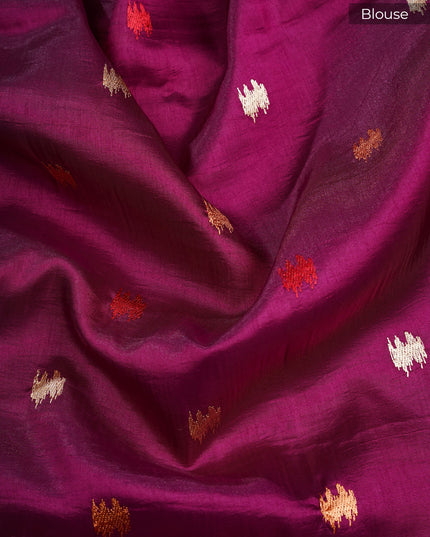 Dupion silk saree with thread butties and border - Wine
