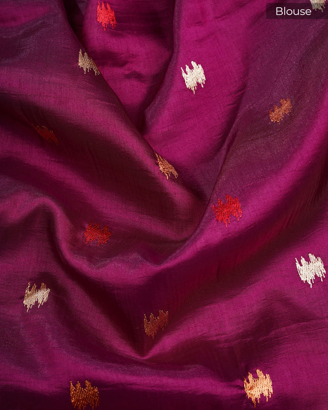 Dupion silk saree with thread butties and border - Wine