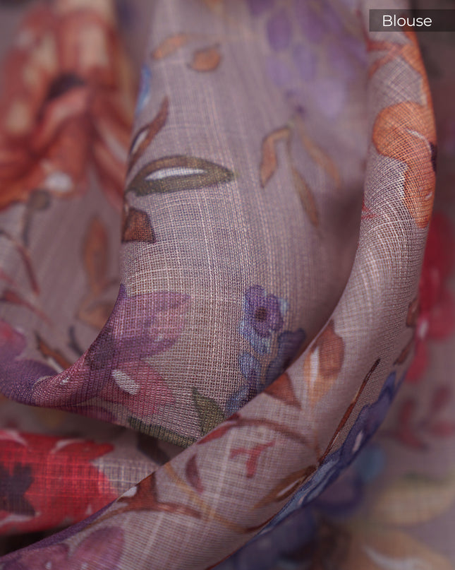 Lenin Silk Floral Pallu with Silver Zari Border