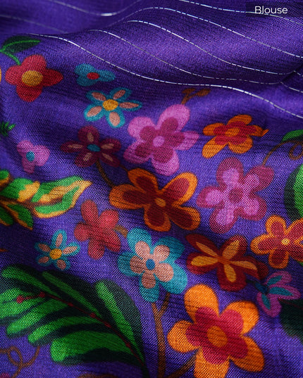 dola silk sarees with checks and floral print border - Violet