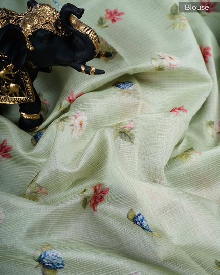Kota cotton Saree with Floral Print - L Green