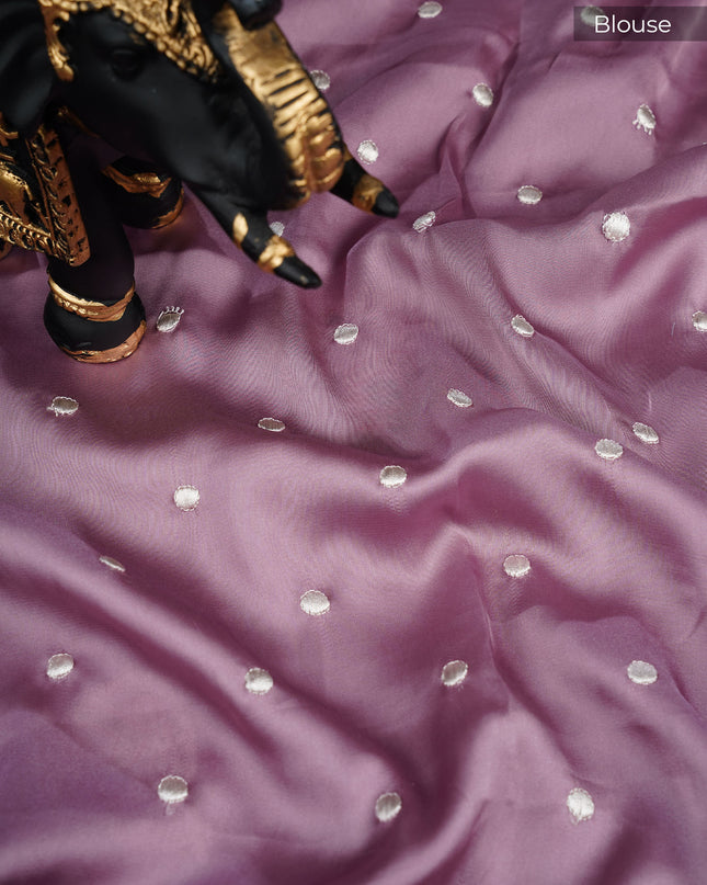 Mashru satin saree with pichwai butties and Parsi Work lace border - Onion Pink